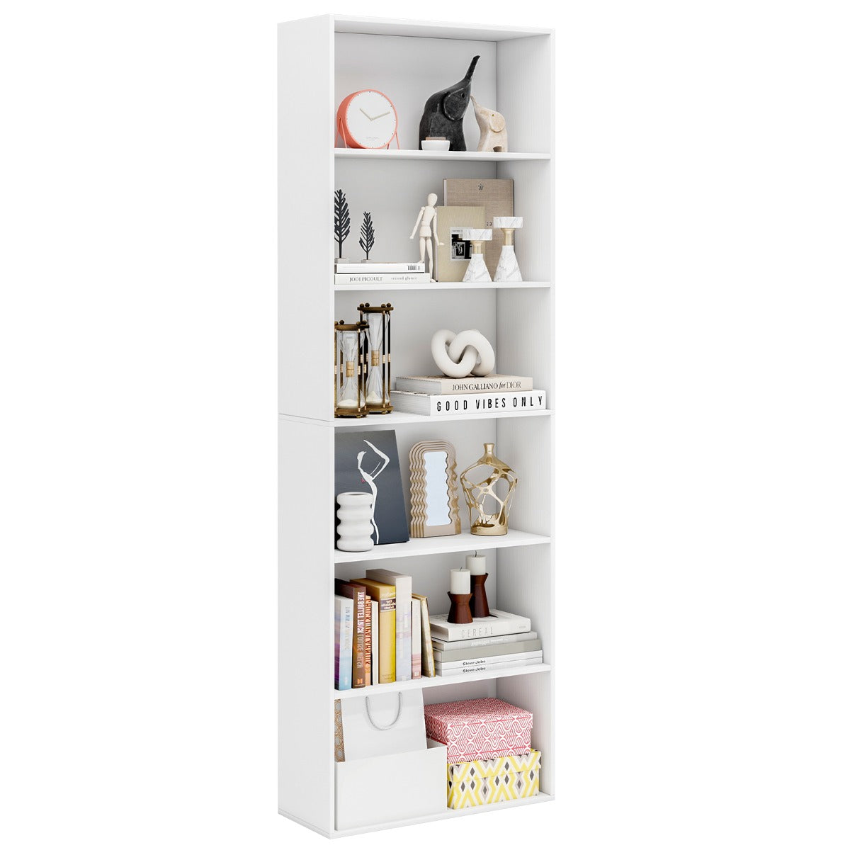 Livsk costway 6 laags open rek 178 cm hoog opbergrek eigentijdse vrijstaande displaystandaard wit