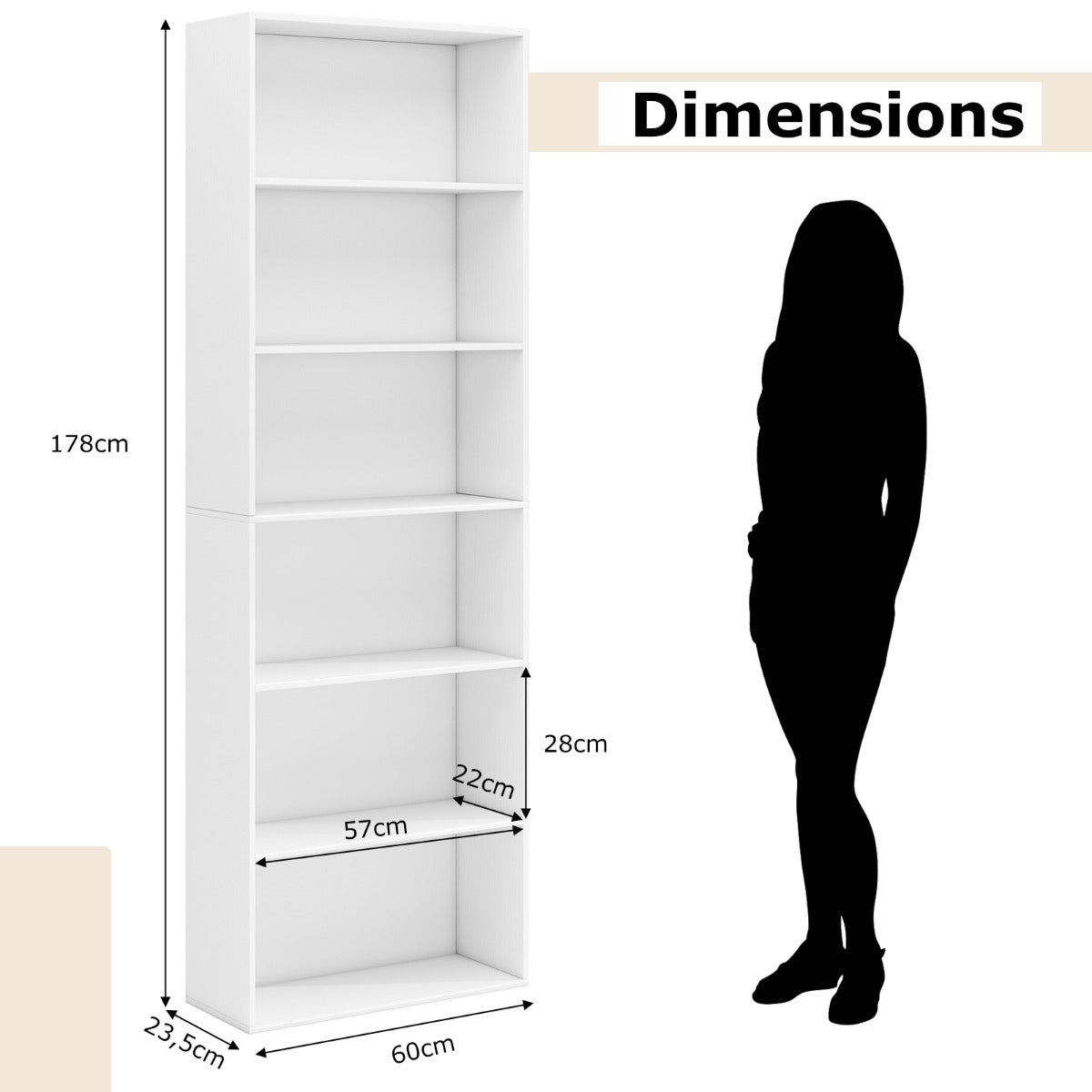 Livsk costway 6 laags open rek 178 cm hoog opbergrek eigentijdse vrijstaande displaystandaard wit 2