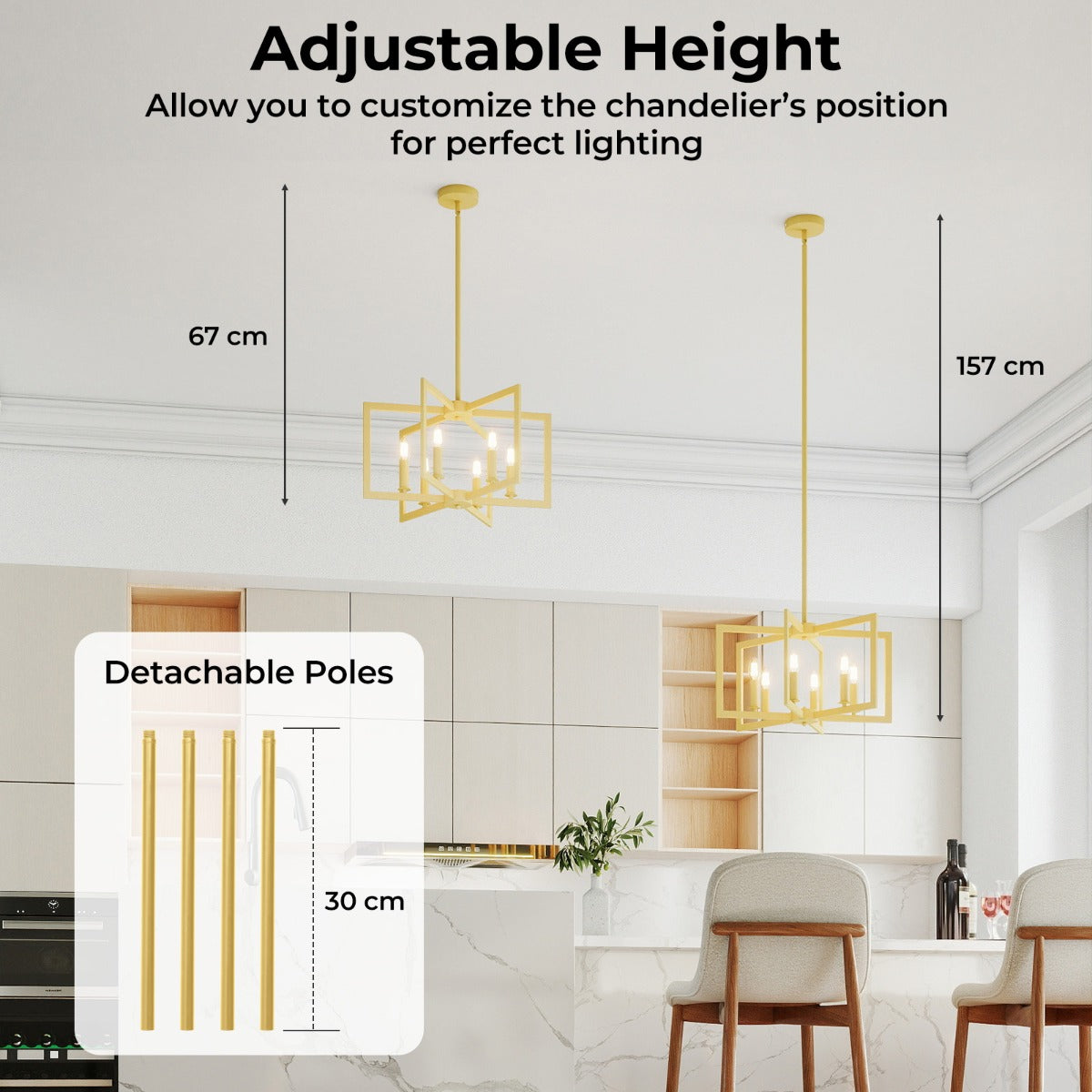 Livsk costway 6 lichts hanglamp moderne geometrische hanglamp industriele metalen hanglamp 3