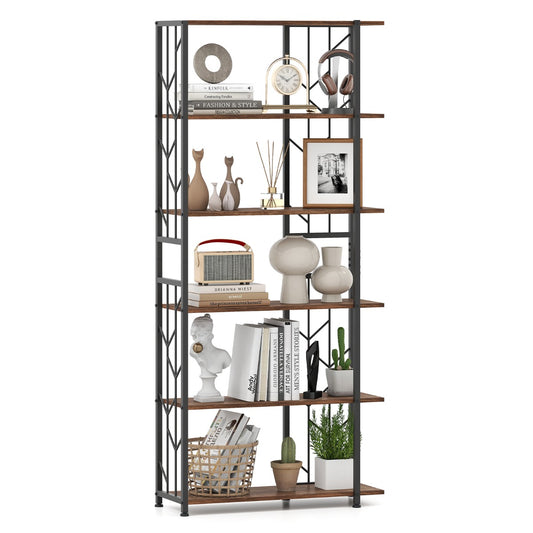 LIVSK Moderne Boekenkast - 6 Planken - Geometrisch Ontwerp - Stabiele Kantelbeveiliging - 80 x 31 x 180 cm - Goud + Wit