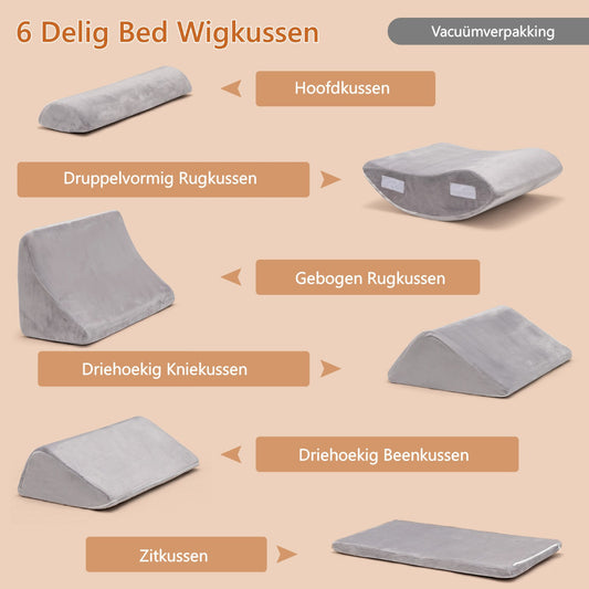 Livsk costway 6 stuks bed wigkussen traagschuim vulkussen set met comfortabel en verstelbaar rug steunkussen