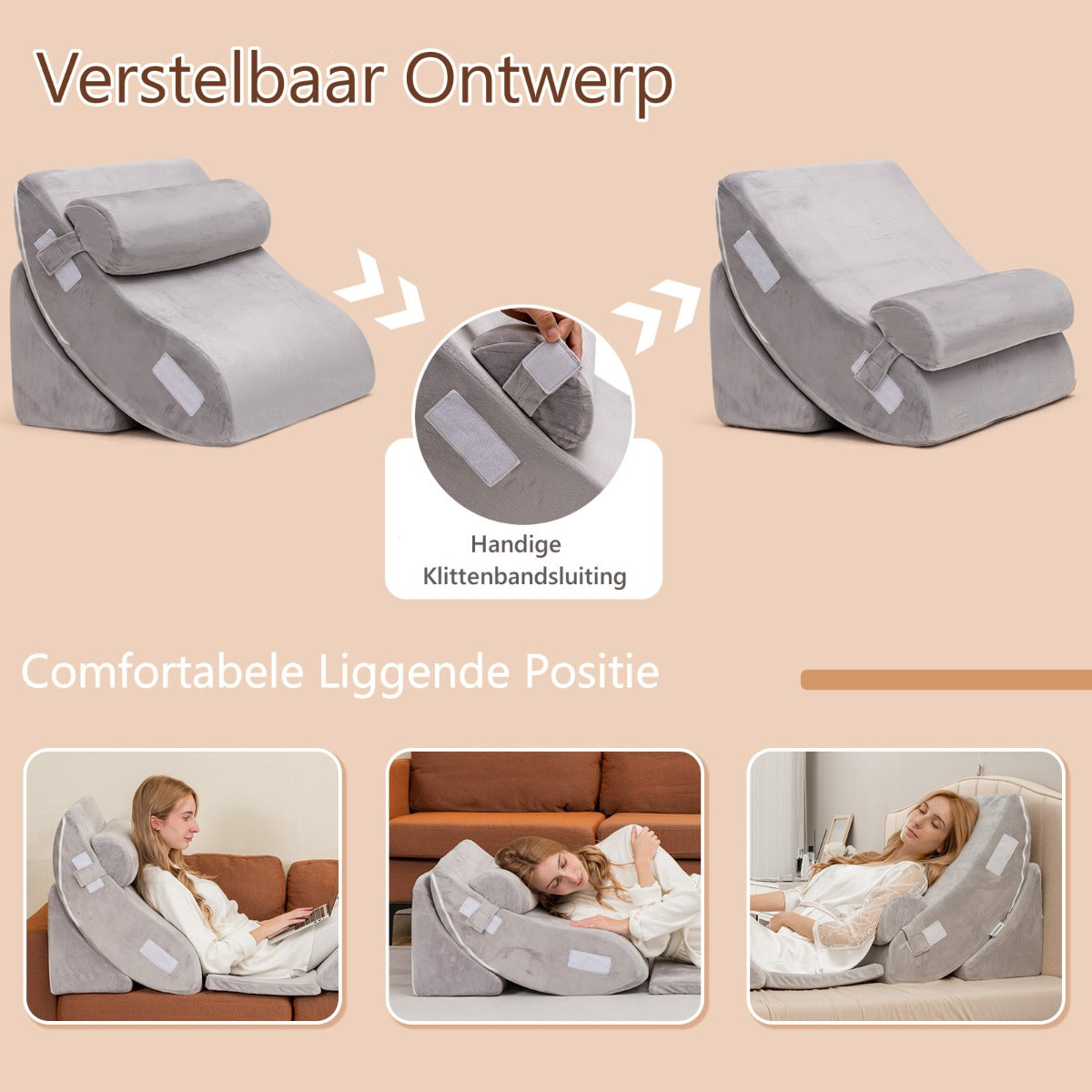 Livsk costway 6 stuks bed wigkussen traagschuim vulkussen set met comfortabel en verstelbaar rug steunkussen 6