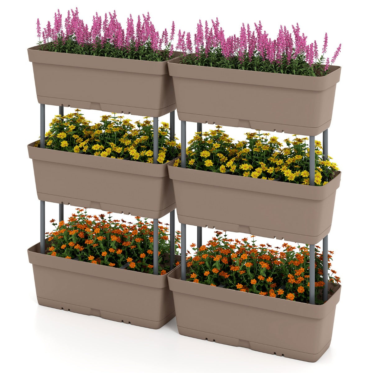 LIVSK Verticaal Verhoogd Tuinbed - Set van 6 Plantenbakken - Duurzaam PP - Slim Drainsysteem - Eenvoudige Montage - Grijs