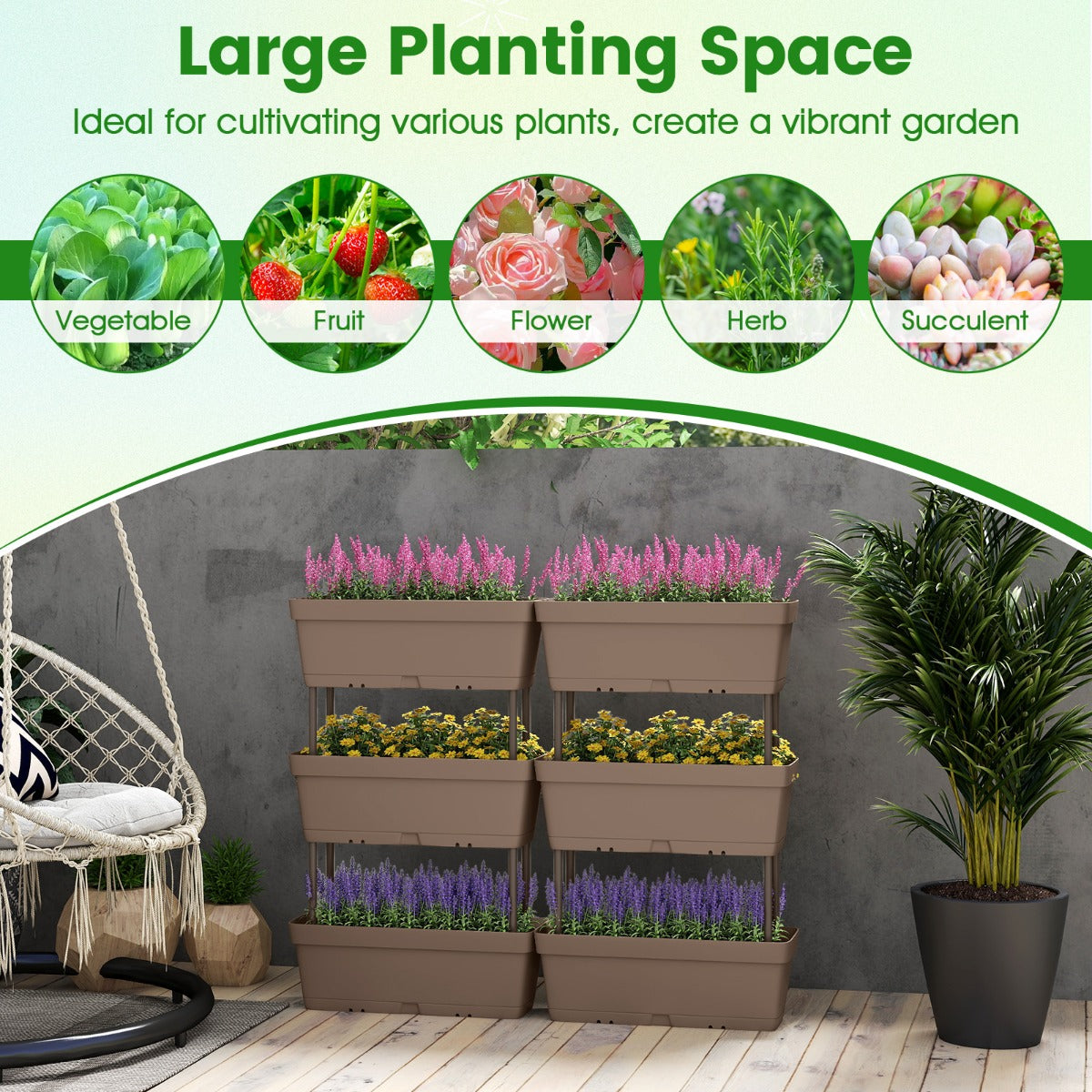 LIVSK Verticaal Verhoogd Tuinbed - Set van 6 Plantenbakken - Duurzaam PP - Slim Drainsysteem - Eenvoudige Montage - Grijs