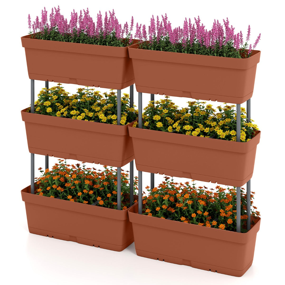 LIVSK Verticale Verhoogde Tuinbed Set - 6 Plantenbakken met Drainsysteem - Stapelbaar en Ruimtebesparend - Bruin