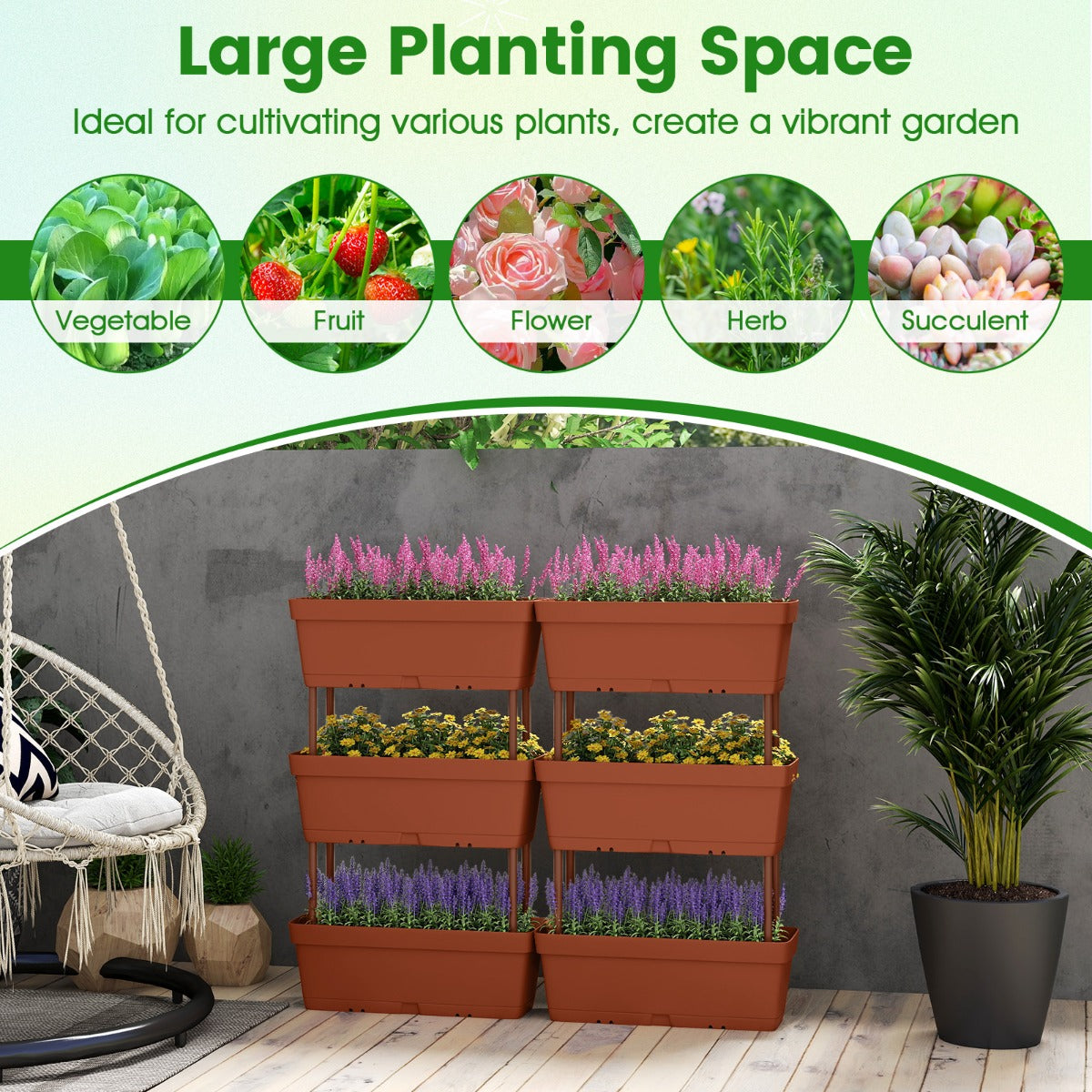 LIVSK Verticale Verhoogde Tuinbed Set - 6 Plantenbakken met Drainsysteem - Stapelbaar en Ruimtebesparend - Bruin