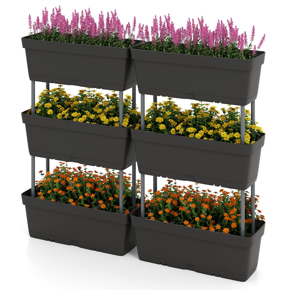 LIVSK Verticale Verhoogde Tuinbed Set van 6 - Duurzaam PP met Drainsysteem - Eenvoudig Op te Bergen - Binnen en Buiten - Zwart