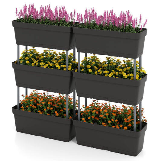 LIVSK Verticale Verhoogde Tuinbed Set van 6 - Duurzaam PP met Drainsysteem - Eenvoudig Op te Bergen - Binnen en Buiten - Zwart