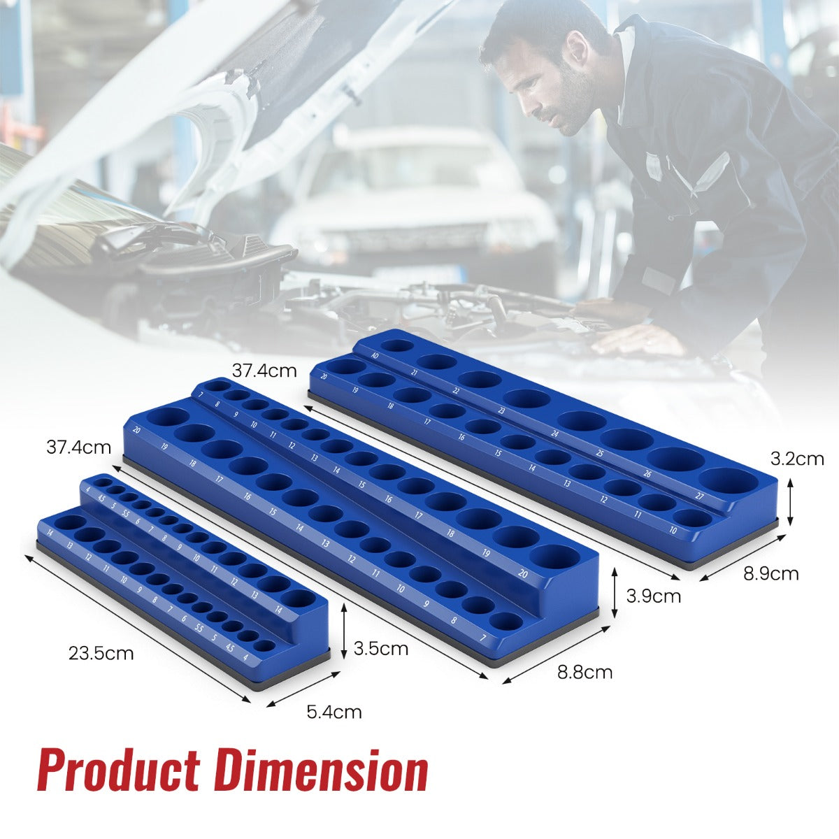 LIVSK Magnetische Dopsleutelhouder Set - 3 Metrische en 3 Inch Houders - Sterke Magneetbasis - Rubberen Bescherming - Blauw en