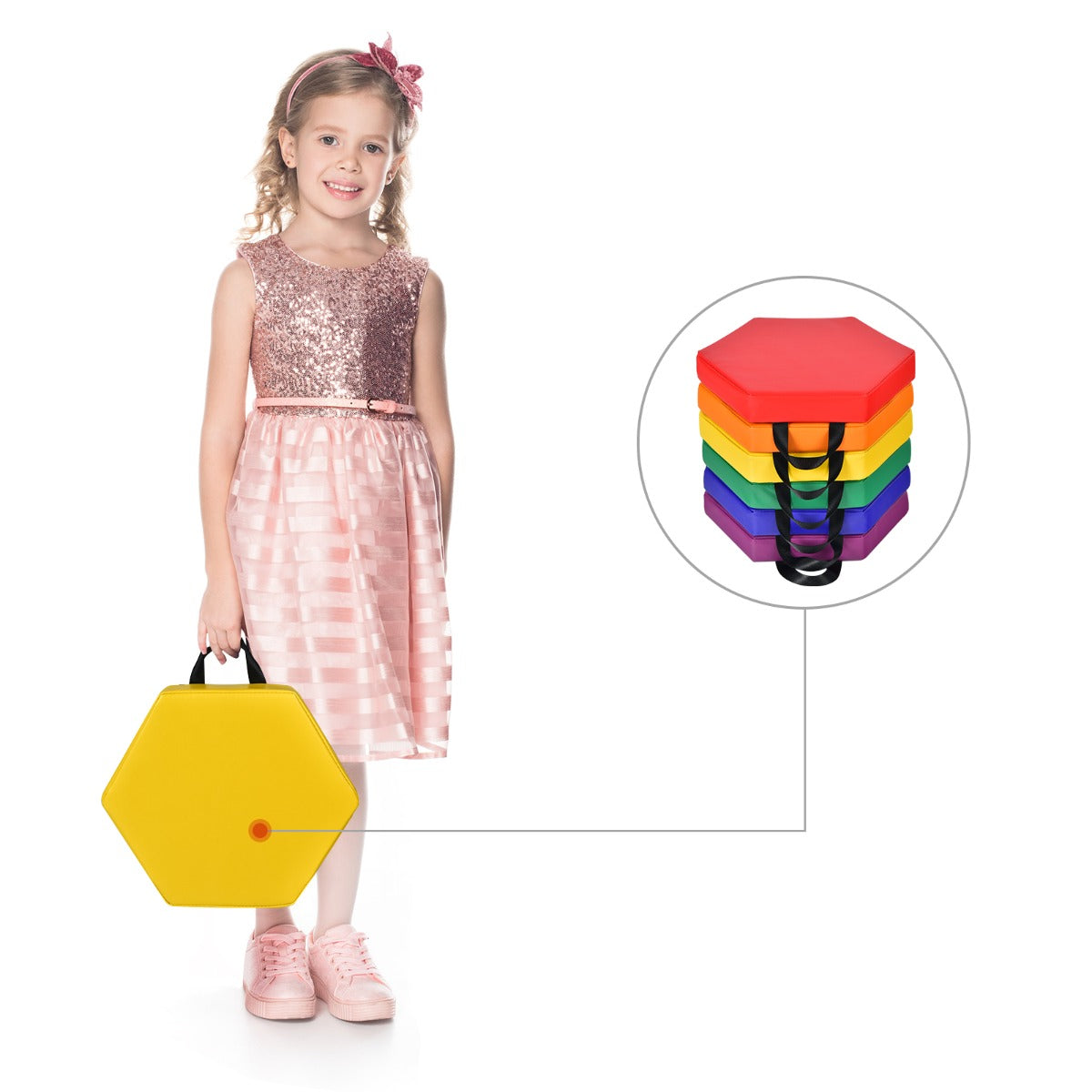 LIVSK 6 Stuks Vloerkussens voor Kinderen - Ergonomische Handgrepen - Lichtgewicht en Opbergbaar - Veilig PU en EPE -