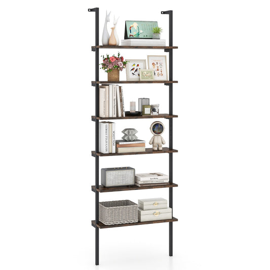 LIVSK 6-Laags Ladderplank - Industrieel Design - Robuust Metalen Frame - Ruimtebesparend - Tot 20 kg per Laag - Rustiek bruin
