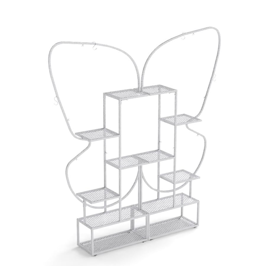 LIVSK 6-laags Metalen Plantenrekset - 2 Standaards - Vlinder-vormig - 12 Rekken en 4 Haken - 56 x 26 x 185 cm - Wit