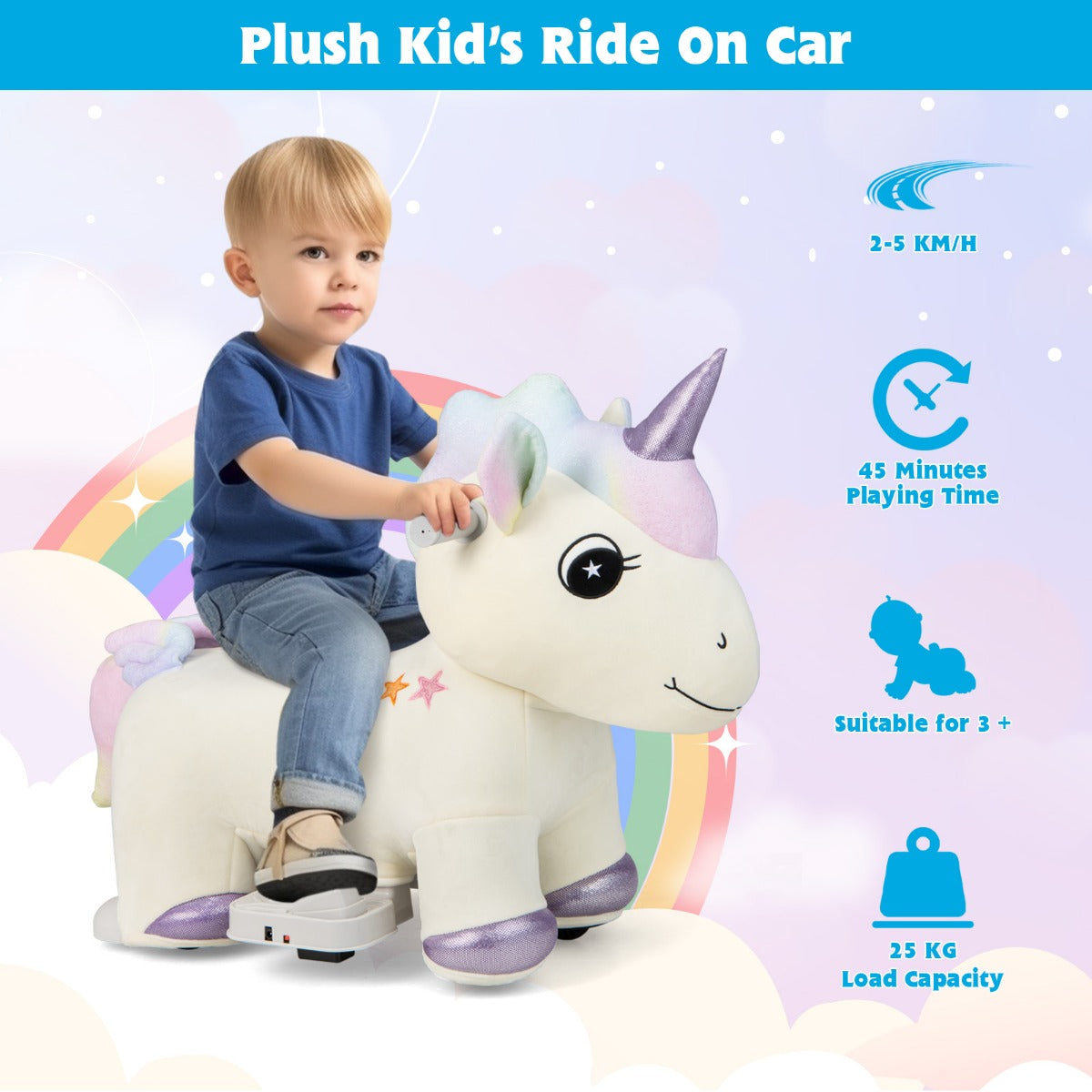 LIVSK Elektrische Speelgoedauto - Voor Kinderen Vanaf 3 Jaar - 6 V Motor - Zithoogte 25 cm - Flexibele Wielen - Pluche Hoes -