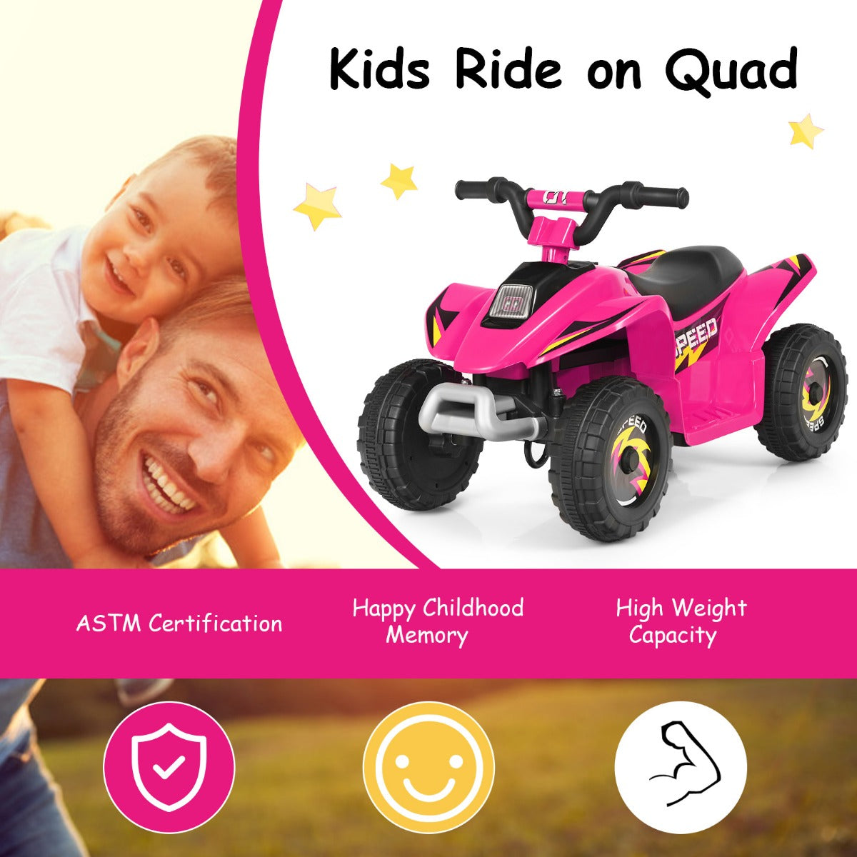 LIVSK Elektrische Kinderquad - Vooruit/Achteruit Schakelaar - Slijtvaste Wielen - Ergonomisch Ontwerp - Tot 30 kg - 73 x 40 x