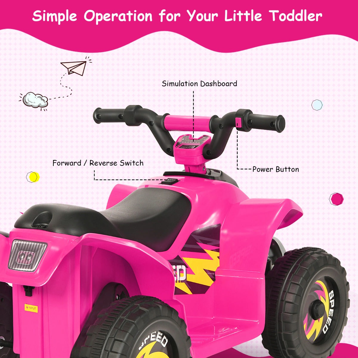 LIVSK Elektrische Kinderquad - Vooruit/Achteruit Schakelaar - Slijtvaste Wielen - Ergonomisch Ontwerp - Tot 30 kg - 73 x 40 x