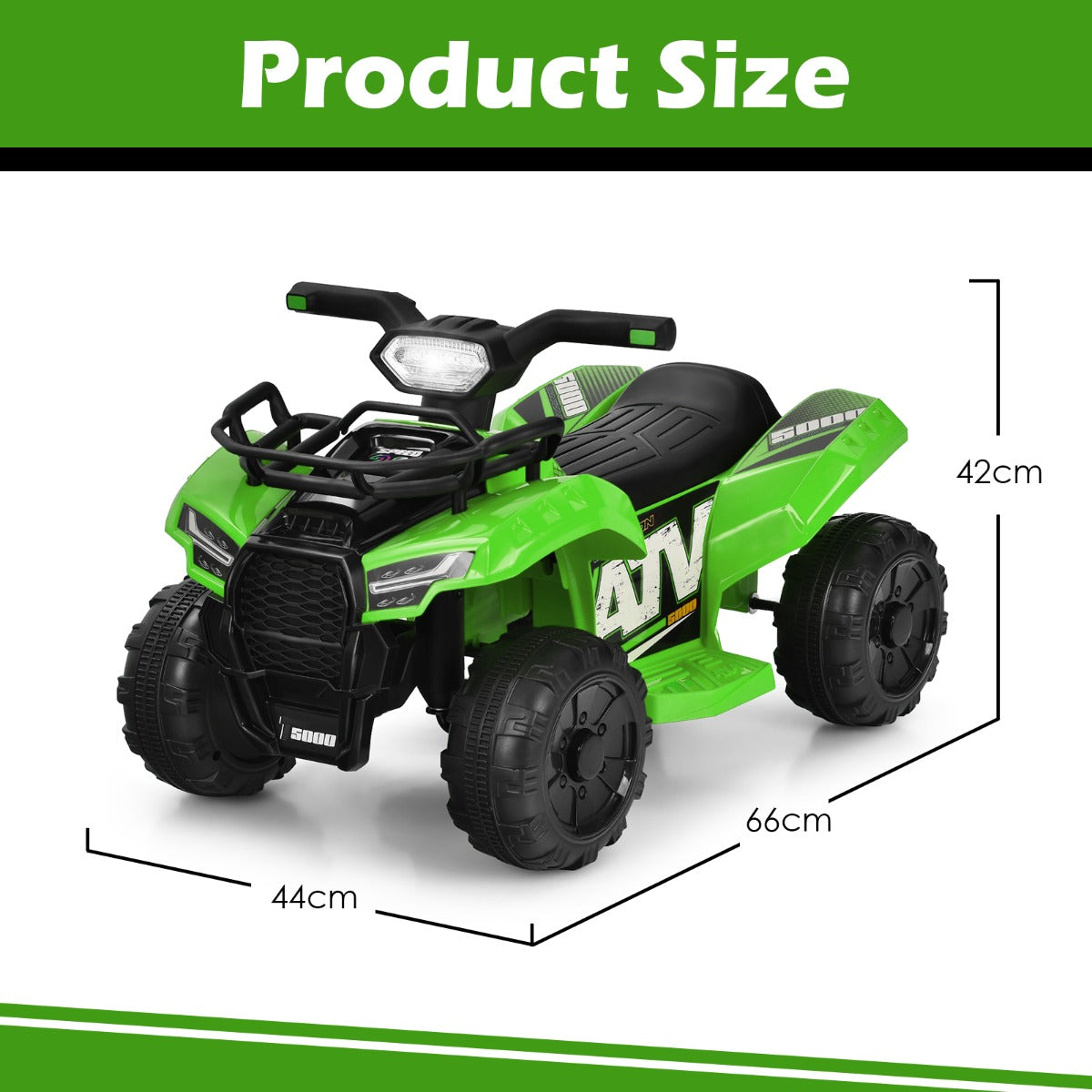 LIVSK Kinderquadbike - LED Koplamp - Muziek en Claxon - MP3/USB Aansluiting - Voor Peuters 18-36 maanden - Rood/Groen