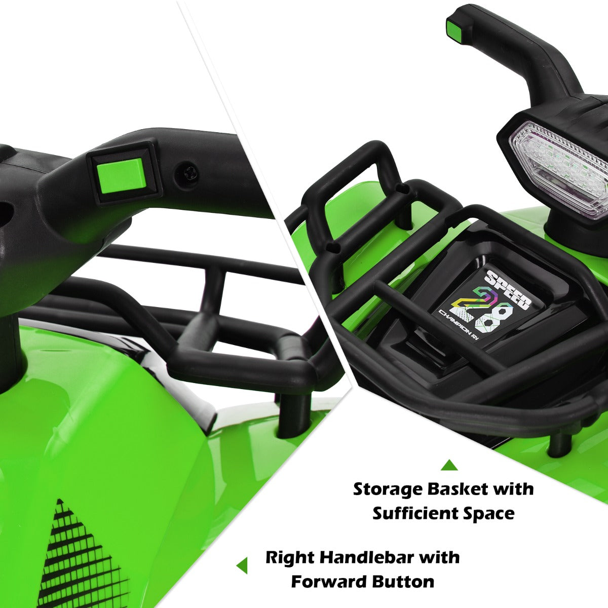 LIVSK Kinderquadbike - LED Koplamp - Muziek en Claxon - MP3/USB Aansluiting - Voor Peuters 18-36 maanden - Rood/Groen