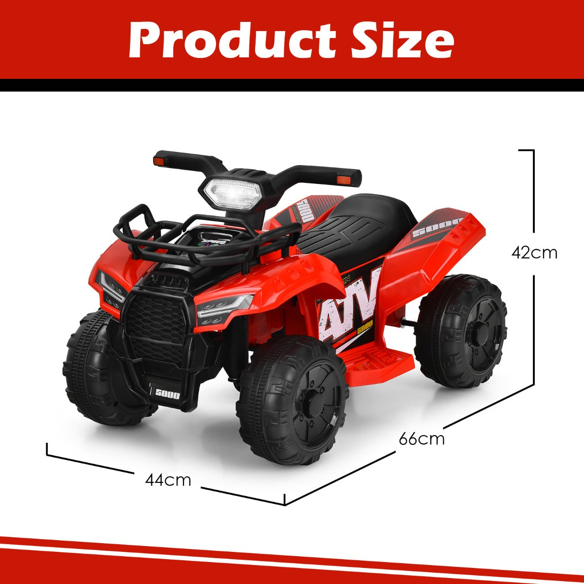 LIVSK Kinderquadbike - LED Koplamp - Muziek - 4 Antislipwielen - Tot 20 kg - 44 x 66 x 42 cm - Rood