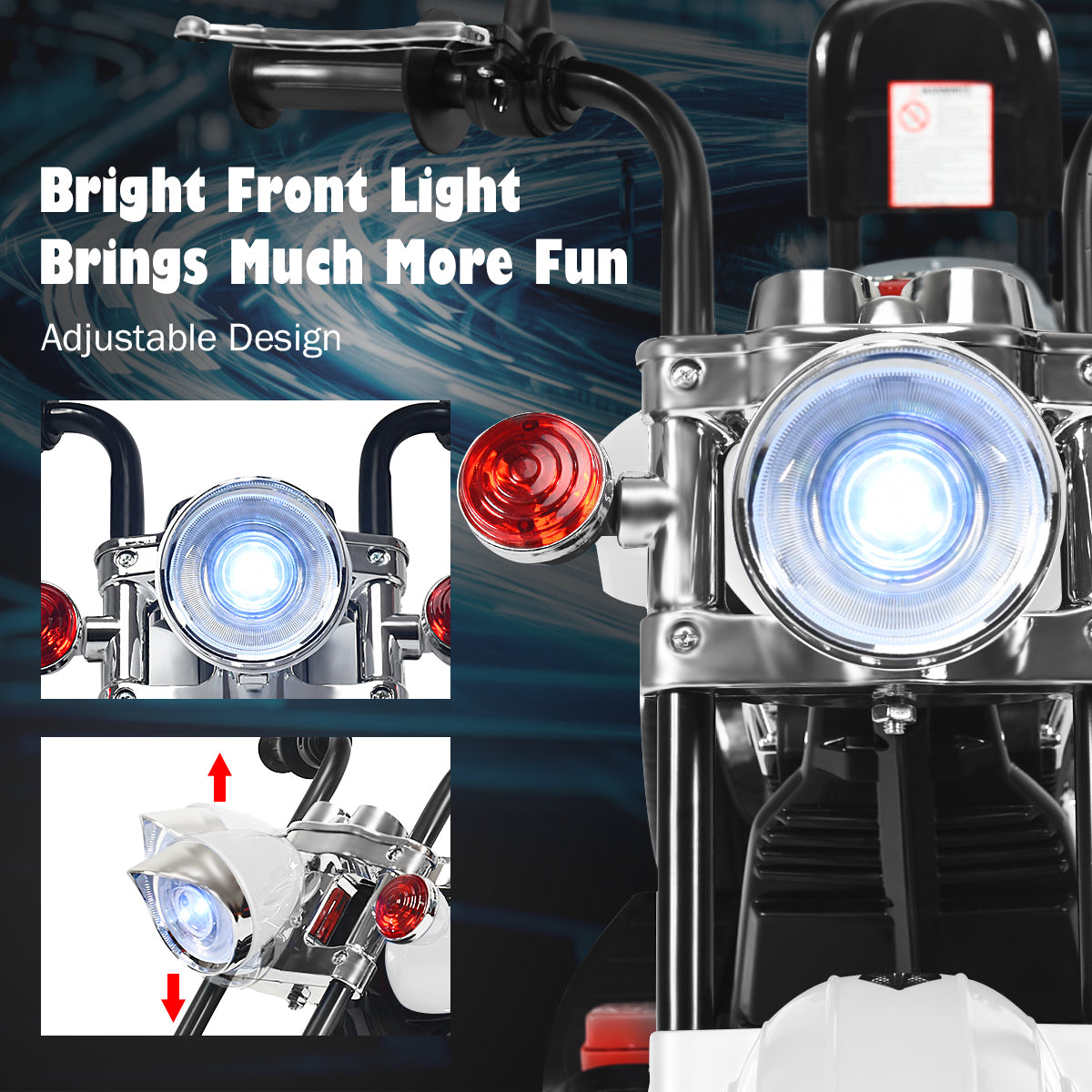 LIVSK Chopper Stijl Motorfiets - 3-wiel ontwerp - Verstelbare koplamp - Ingebouwde muziek - Voor kinderen vanaf 3 jaar - Zoals