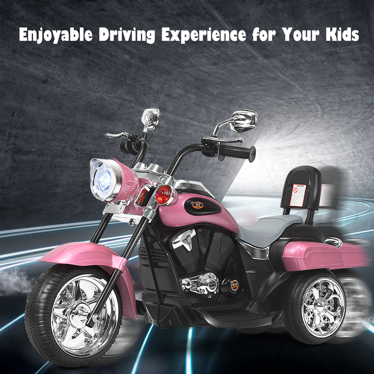 LIVSK Batterij-aangedreven Chopper Motorfiets - 3-wiel ontwerp - Heldere Koplamp - Ingebouwde Muziek - Voor Kinderen - 91 x 48 x