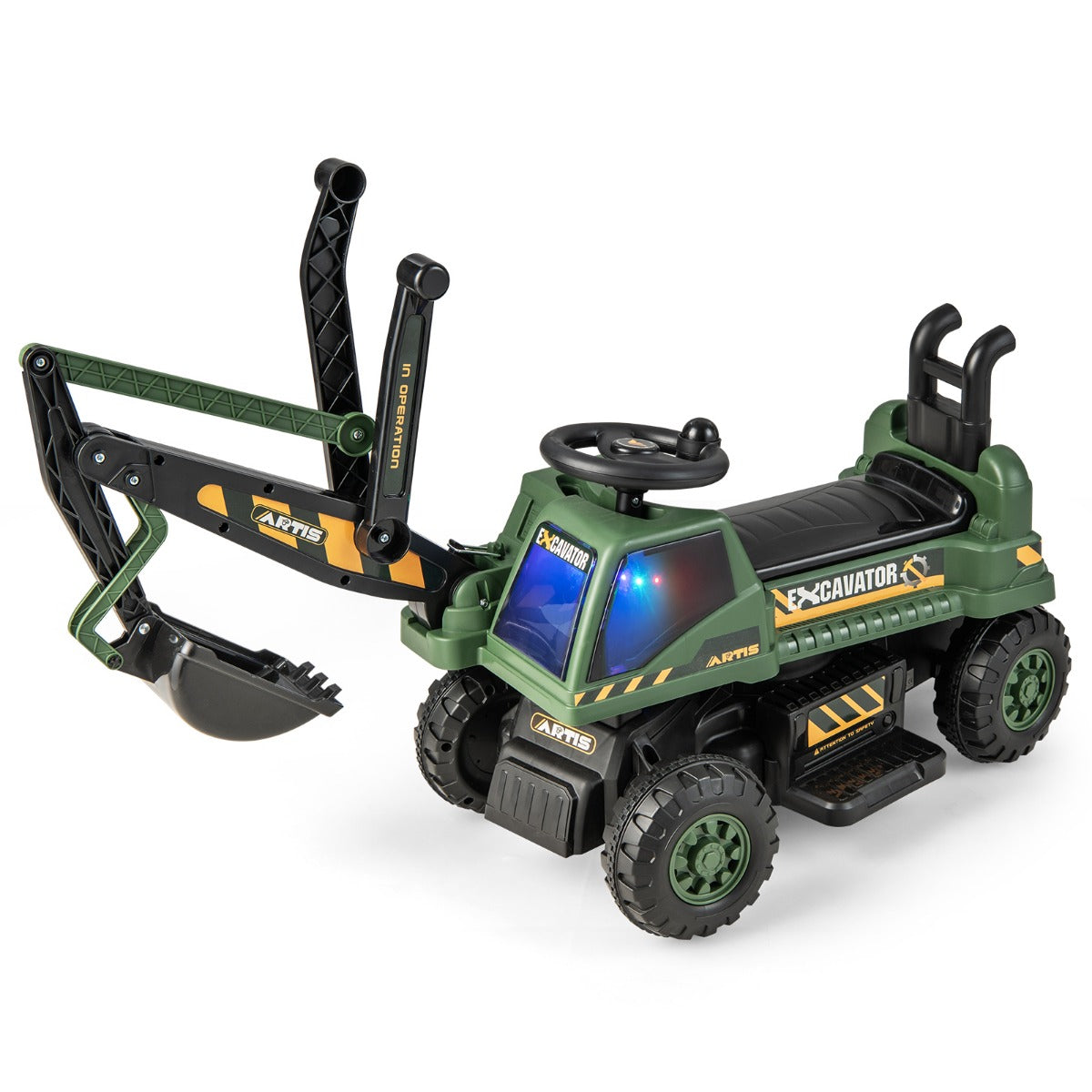 LIVSK Rijdende Graafmachine voor Kinderen - Verstelbare Arm - Draaibare Schep - Interactieve Speelmodi - Tot 25 kg - Groen
