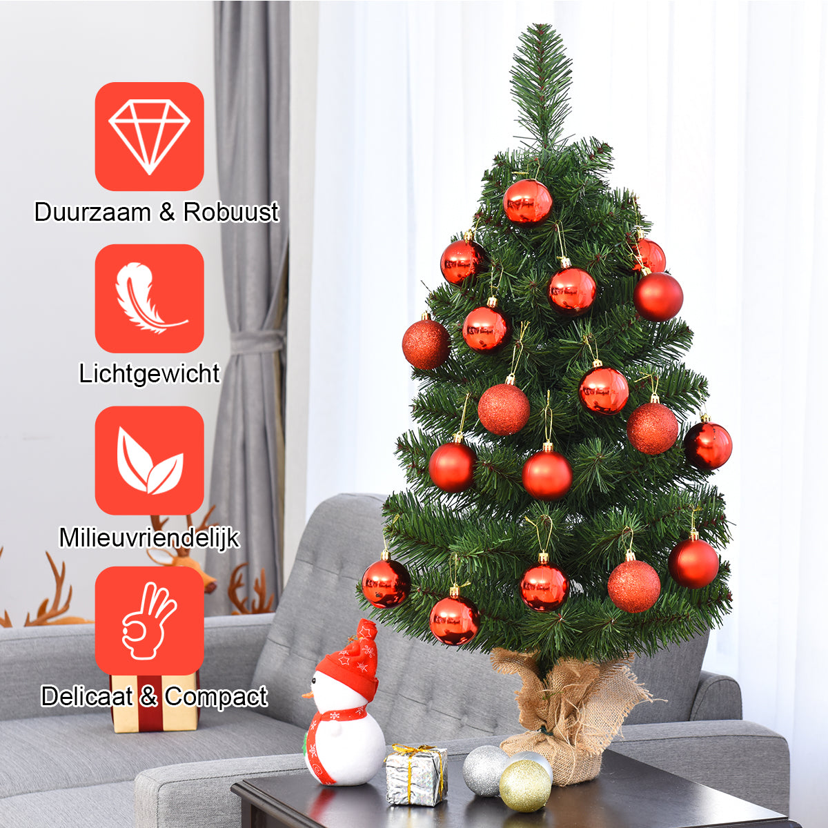 LIVSK Kunstkerstboom met Cementvoet - Realistisch Uiterlijk met 67/96 Takken - Onderhoudsvriendelijk - Groen - 90 cm