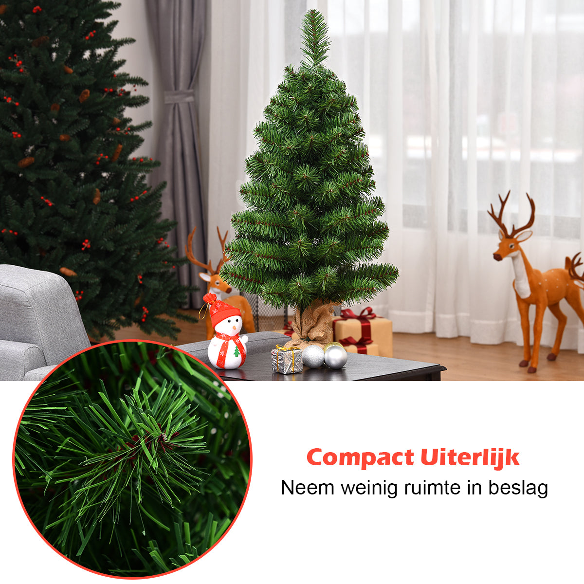 LIVSK Kunstkerstboom met Cementvoet - Realistisch Uiterlijk met 67/96 Takken - Onderhoudsvriendelijk - Groen - 90 cm
