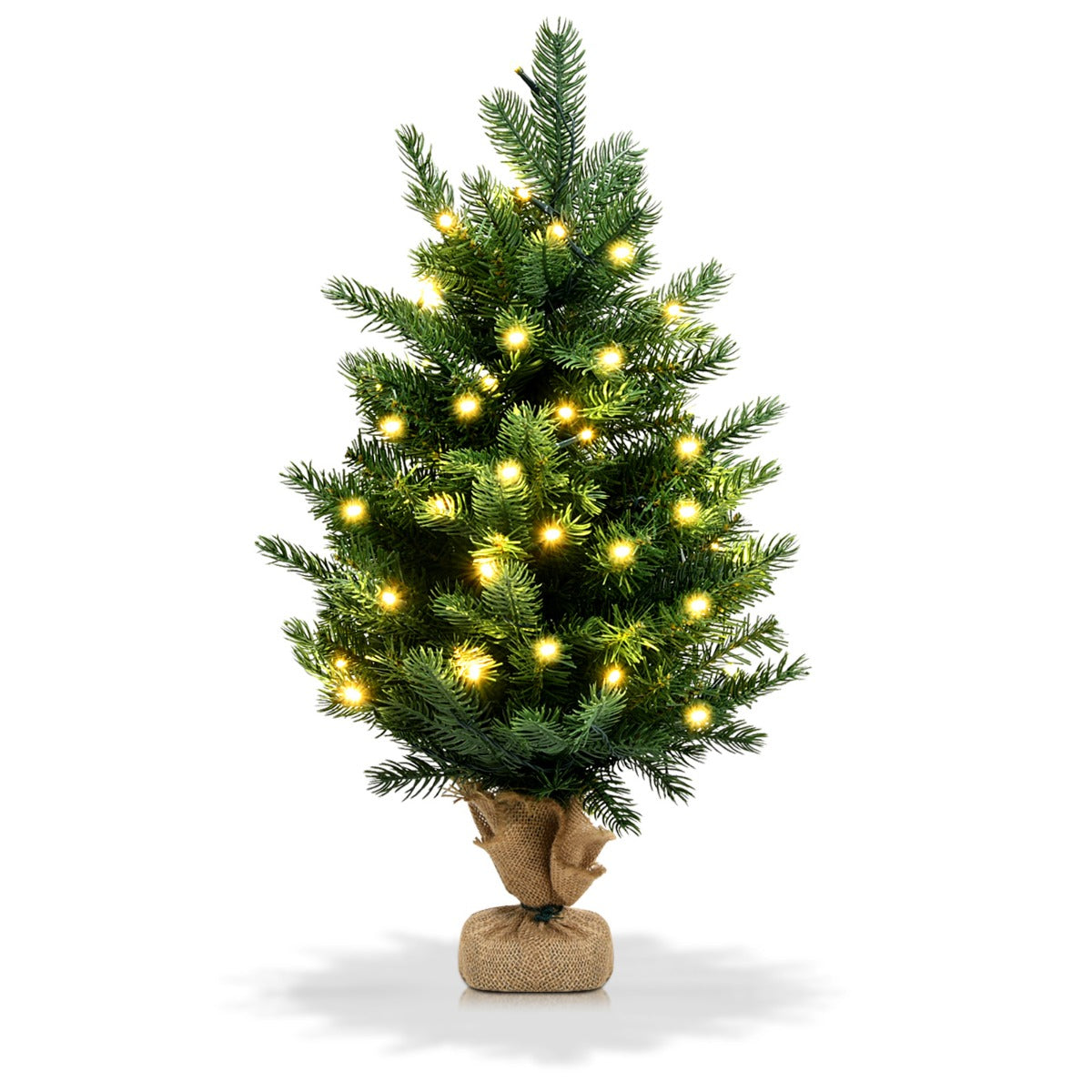 LIVSK Kunstkerstboom met LED-verlichting - Natuurlijke uitstraling - 234 takken - Jutebasis - 60 cm - Groen