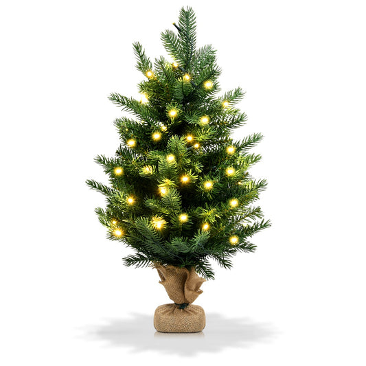 LIVSK Kunstkerstboom met LED-verlichting - Natuurlijke uitstraling - 234 takken - Jutebasis - 60 cm - Groen