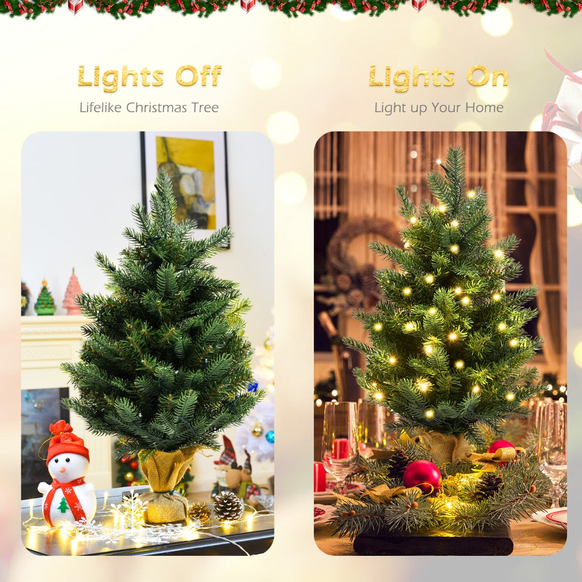 LIVSK Kunstkerstboom met LED-verlichting - Natuurlijke uitstraling - 234 takken - Jutebasis - 60 cm - Groen