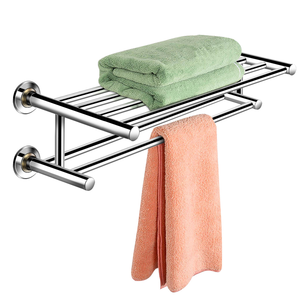 LIVSK Handdoekhouder - Wandmontage - Roestvrij staal - Waterdicht en roestbestendig - Tot 20 kg - 60 x 23 x 15 cm - Zilver