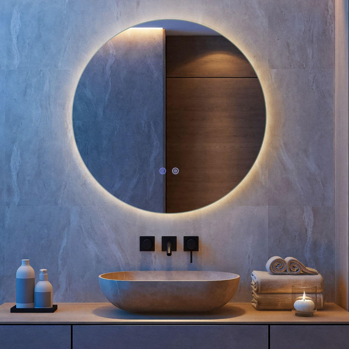 Livsk costway 60 cm ronde led verlichte spiegel badkamerspiegel met instelbare helderheid