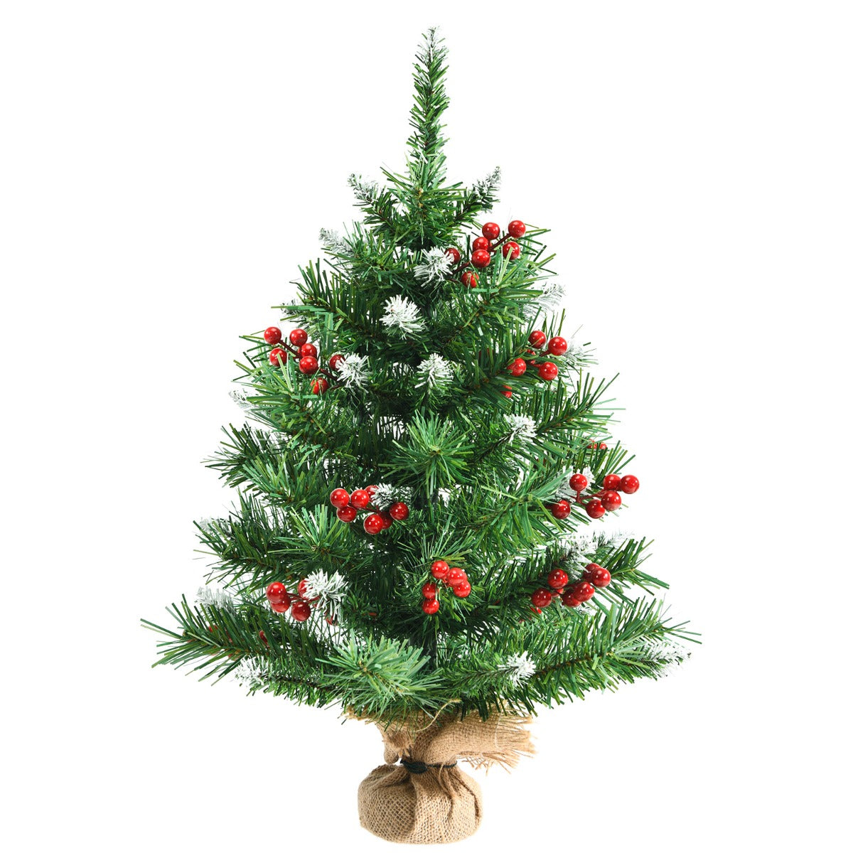 LIVSK Tafelblad Kerstboom - Levensecht met 76 Takken en 84 Rode Bessen - Duurzaam PVC - Stabiele Cementen Basis - Groen
