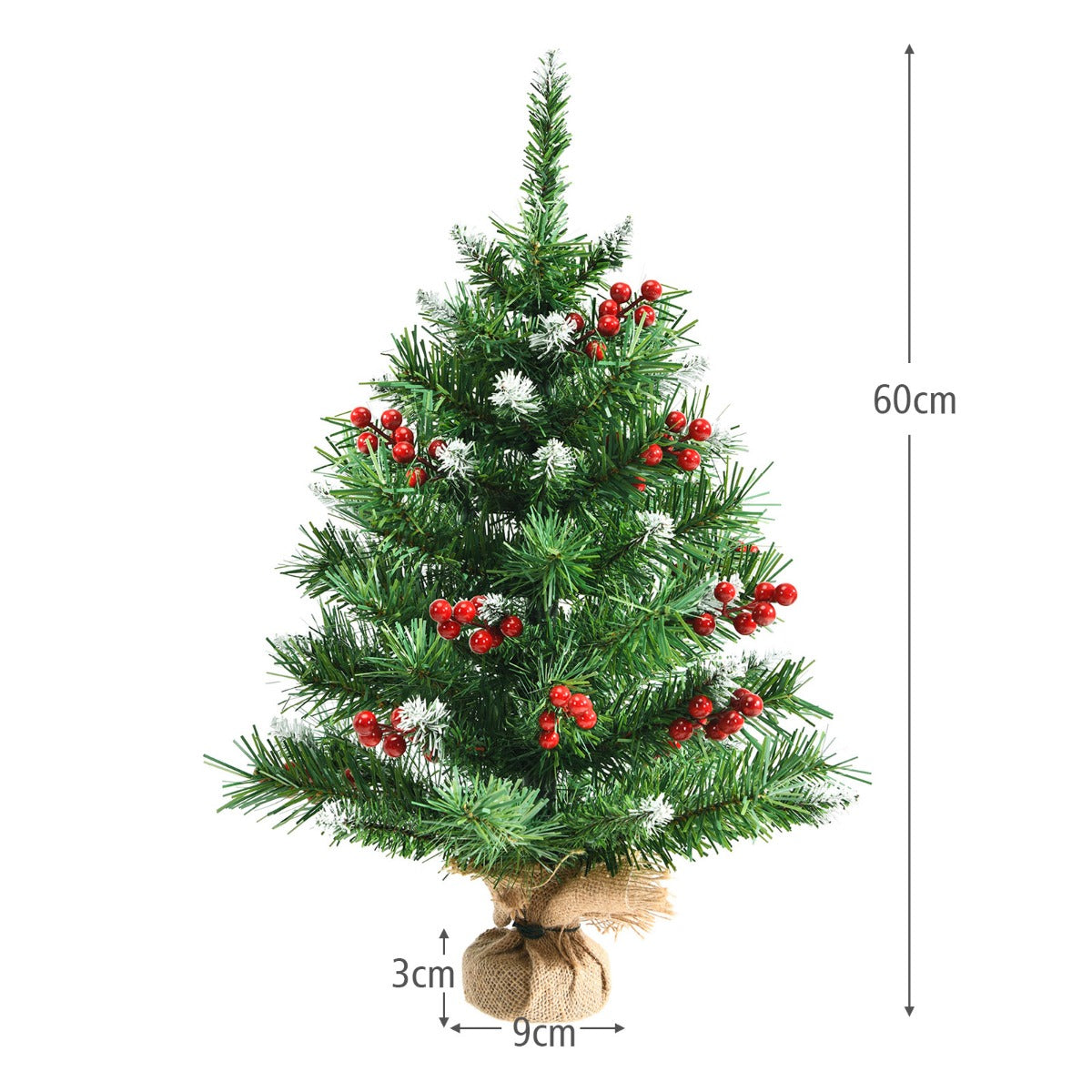 LIVSK Tafelblad Kerstboom - Levensecht met 76 Takken en 84 Rode Bessen - Duurzaam PVC - Stabiele Cementen Basis - Groen