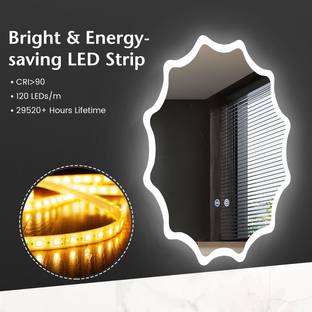 LIVSK LED Badkamerspiegel - 3 Lichtkleuren - Anticondens - Verstelbare Helderheid - 60 x 60 cm - Zilver
