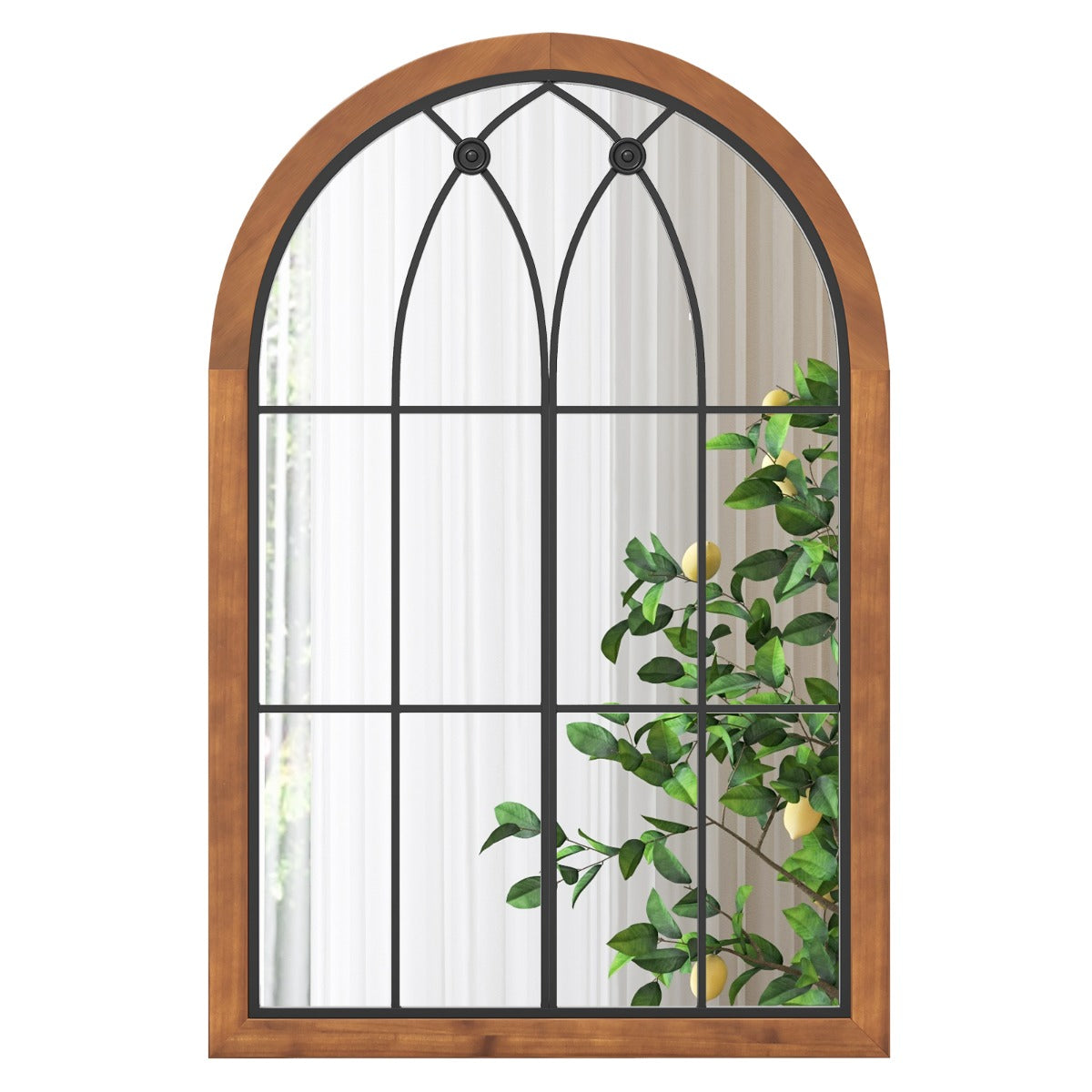 LIVSK Wandspiegel - Gebogen Raamframe - Premium Glas en Dennenhout - Schok- en Breukbestendig - 60 x 90 x 2,5 cm - Natuurlijk