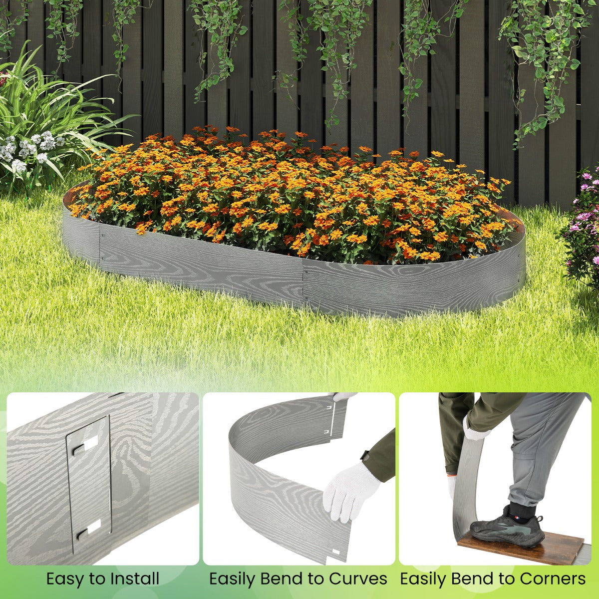 LIVSK Verhoogd Metalen Tuinbed - Flexibele Vormgeving - Roestbestendig - Eenvoudig Te Monteren - 600 cm - Zilver