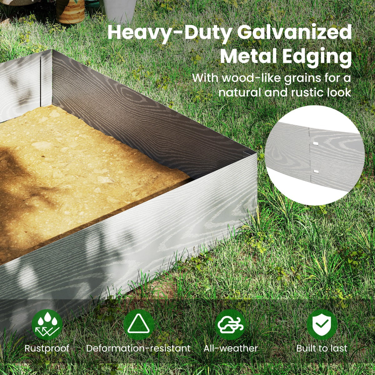 LIVSK Verhoogd Metalen Tuinbed - Flexibele Vormgeving - Roestbestendig - Eenvoudig Te Monteren - 600 cm - Zilver