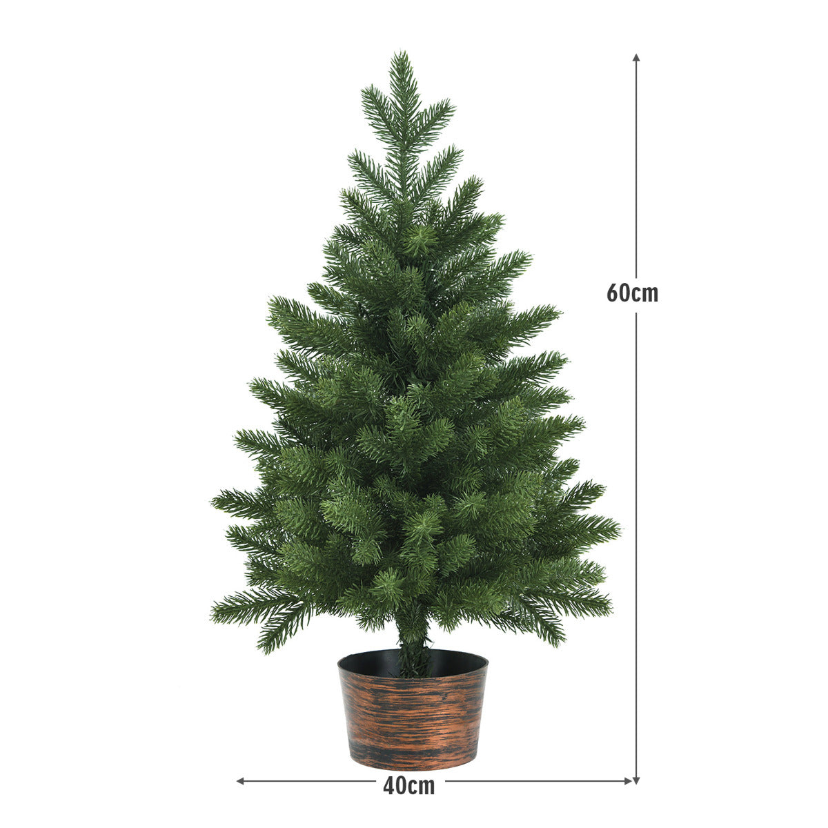 LIVSK Kunstmatige Kerstboom 60 cm - Pluizig Ontwerp met 50 Takken - Ruimtebesparend - Retro Potvoet - Groen