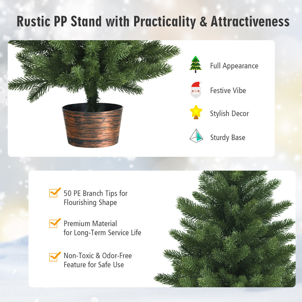 LIVSK Kunstmatige Kerstboom 60 cm - Pluizig Ontwerp met 50 Takken - Ruimtebesparend - Retro Potvoet - Groen