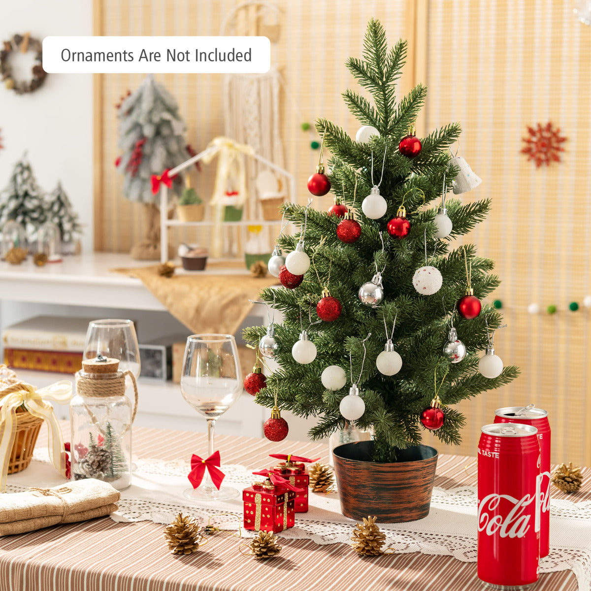 LIVSK Kunstmatige Kerstboom 60 cm - Pluizig Ontwerp met 50 Takken - Ruimtebesparend - Retro Potvoet - Groen