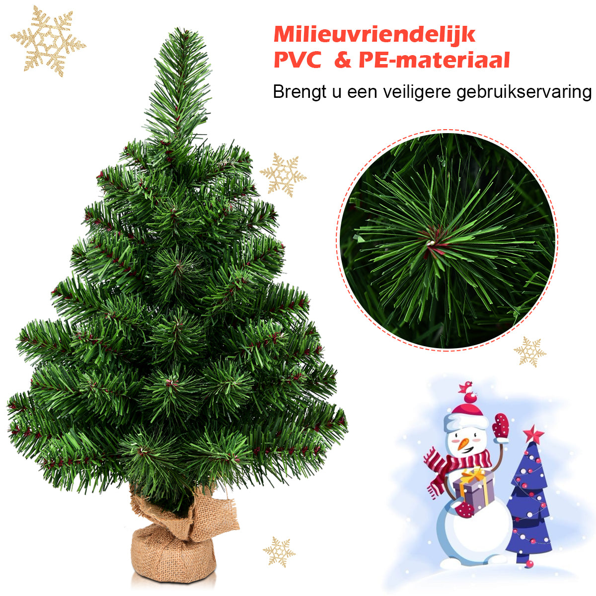 LIVSK Kunstkerstboom 60 cm - Levensechte PVC-Naalden - Volle Kroon met 67/96 Takken - Stevige Jutebasis - Groen