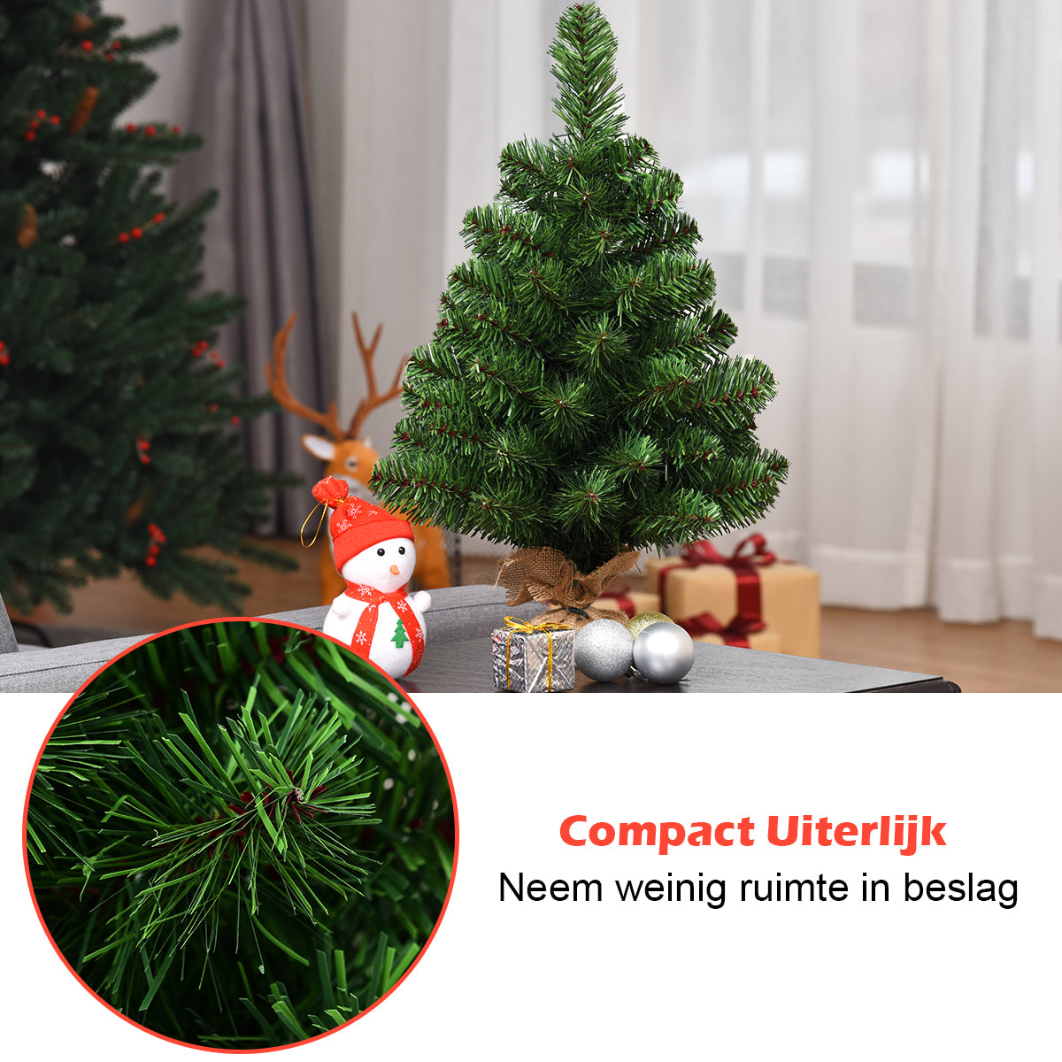 LIVSK Kunstkerstboom 60 cm - Levensechte PVC-Naalden - Volle Kroon met 67/96 Takken - Stevige Jutebasis - Groen