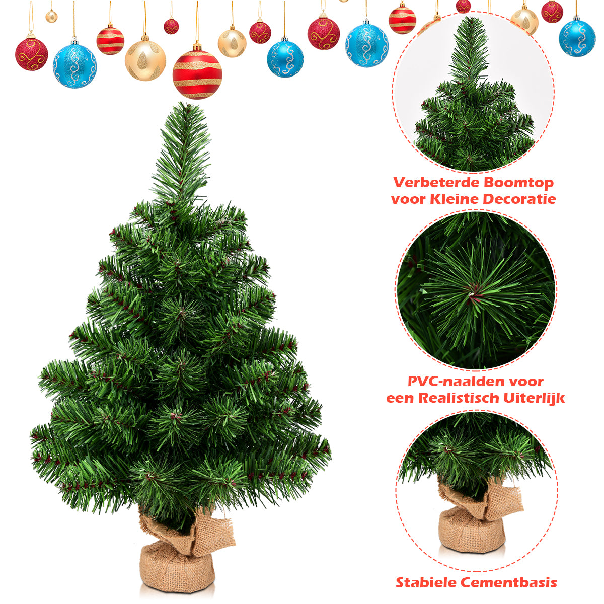 LIVSK Kunstkerstboom 60 cm - Levensechte PVC-Naalden - Volle Kroon met 67/96 Takken - Stevige Jutebasis - Groen