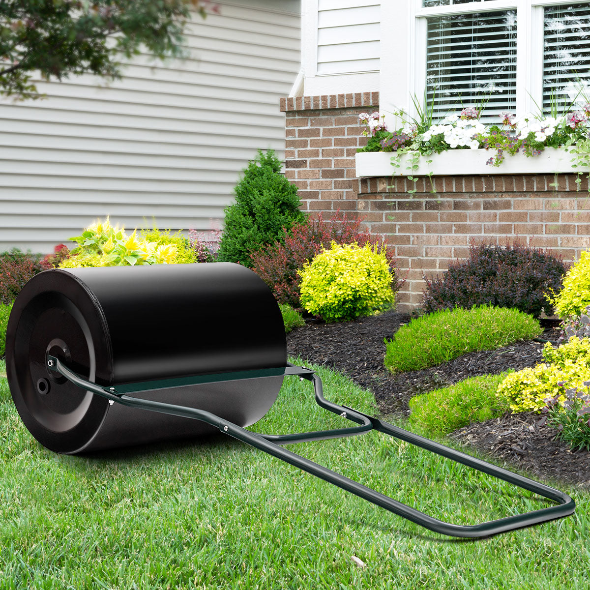 LIVSK Duw Tuinwals - U-vormige Handgreep - 60L Capaciteit - Duurzaam IJzer - Roestbestendig - 50 x 40 x 123 cm - Zwart + Groen