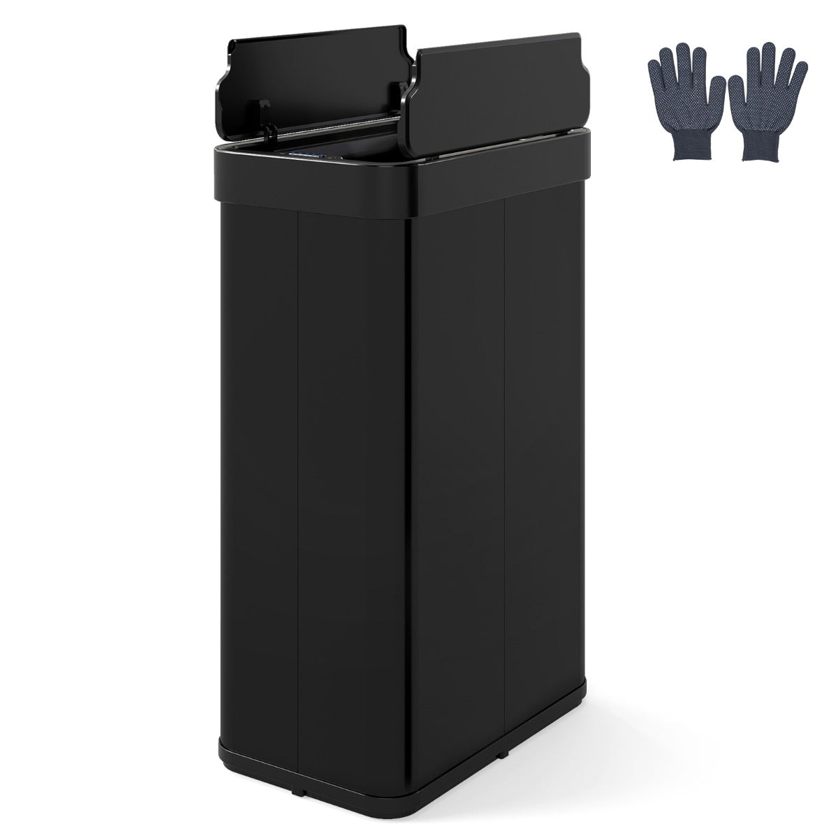 Livsk costway 60l sensor geactiveerde automatische afvalbak automatische open sluit functie metalen afvalbak met dubbelgevouwen deksel zwart