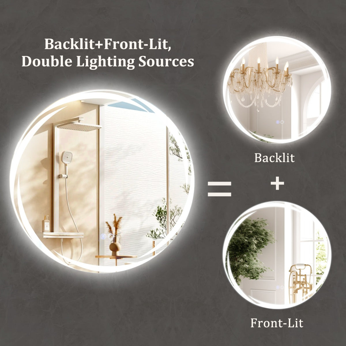 LIVSK LED-badkamerspiegel met patroon 60 x 60 cm - Voor- en Achterverlichting - Instelbare Kleurtemperaturen -