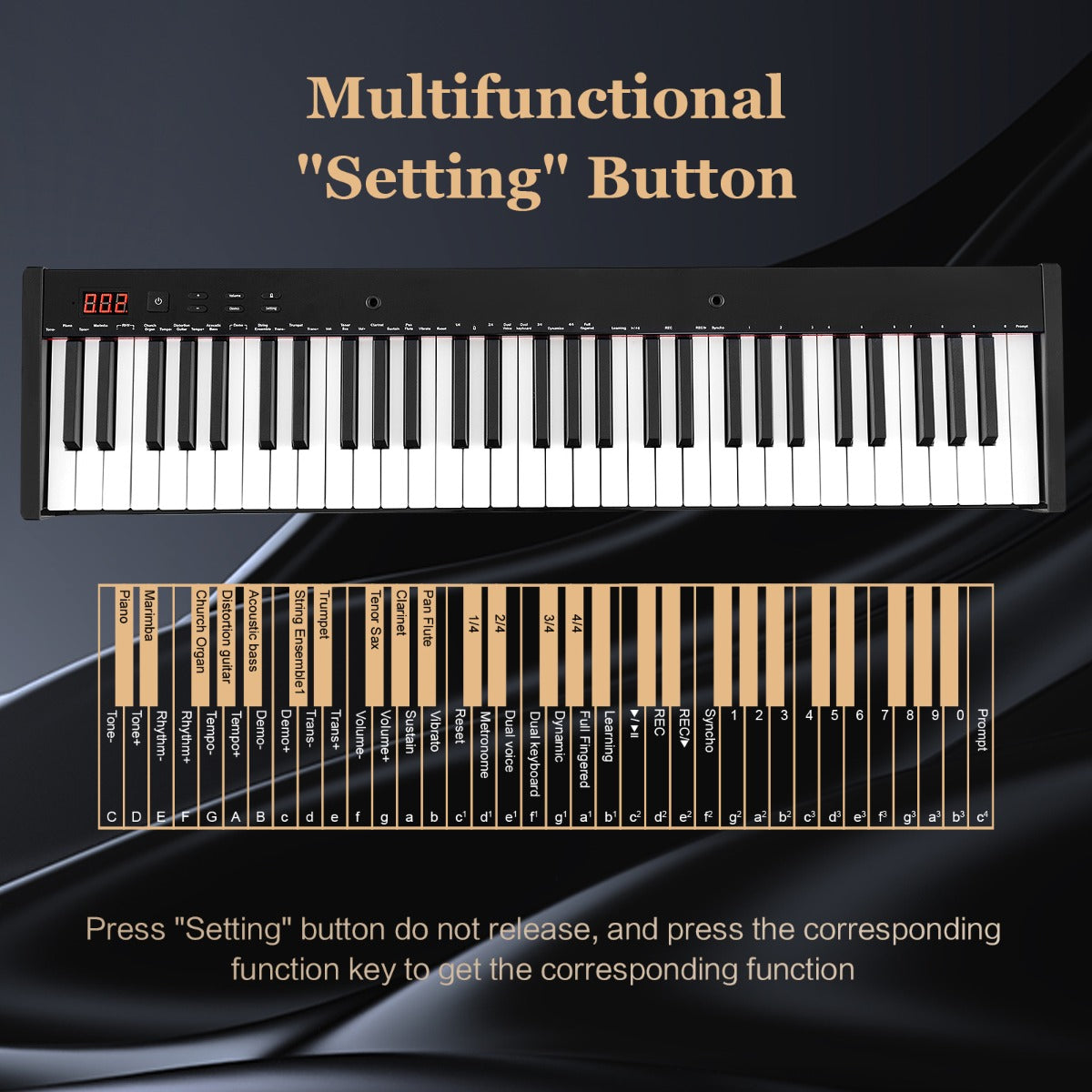 LIVSK Digitale Keyboardpiano 61 Toetsen - Inklapbare Standaard en Kruk - Bluetooth MIDI - 129 Tonen - 128 Ritmes - Wit + Zwart