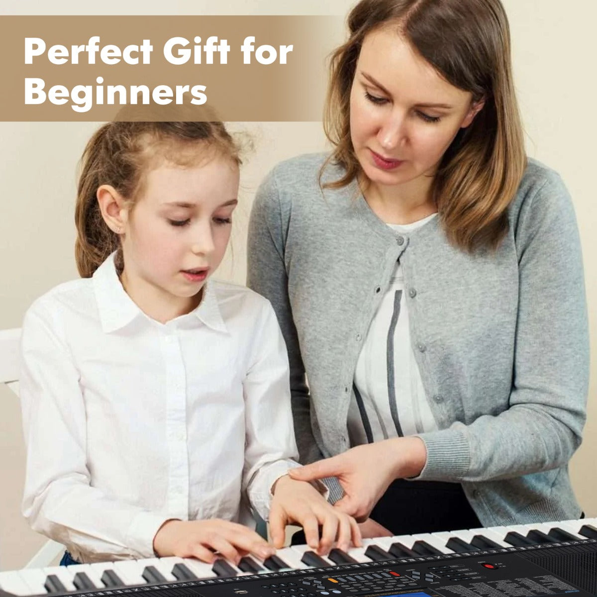 LIVSK Digitale Keyboard-Pianoset - 61 Toetsen - 600 Klankkleuren - Inclusief Standaard, Kruk, Hoofdtelefoon, Microfoon - Wit +