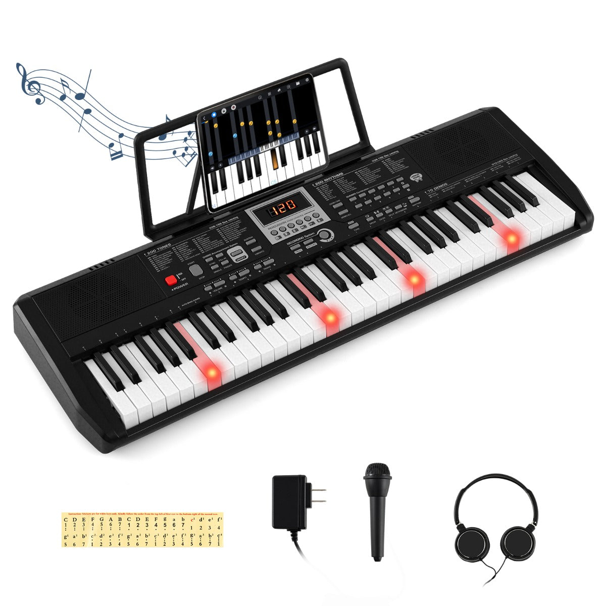 Livsk costway 61 toetsen draagbaar keyboard elektronische piano met 200 ritmes 200 klankkleuren 70 demos